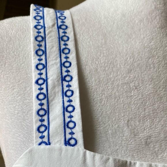 J. Crew Embroidered Saffron scalloped tiered white blue trim dress $128 - Picture 3 of 15